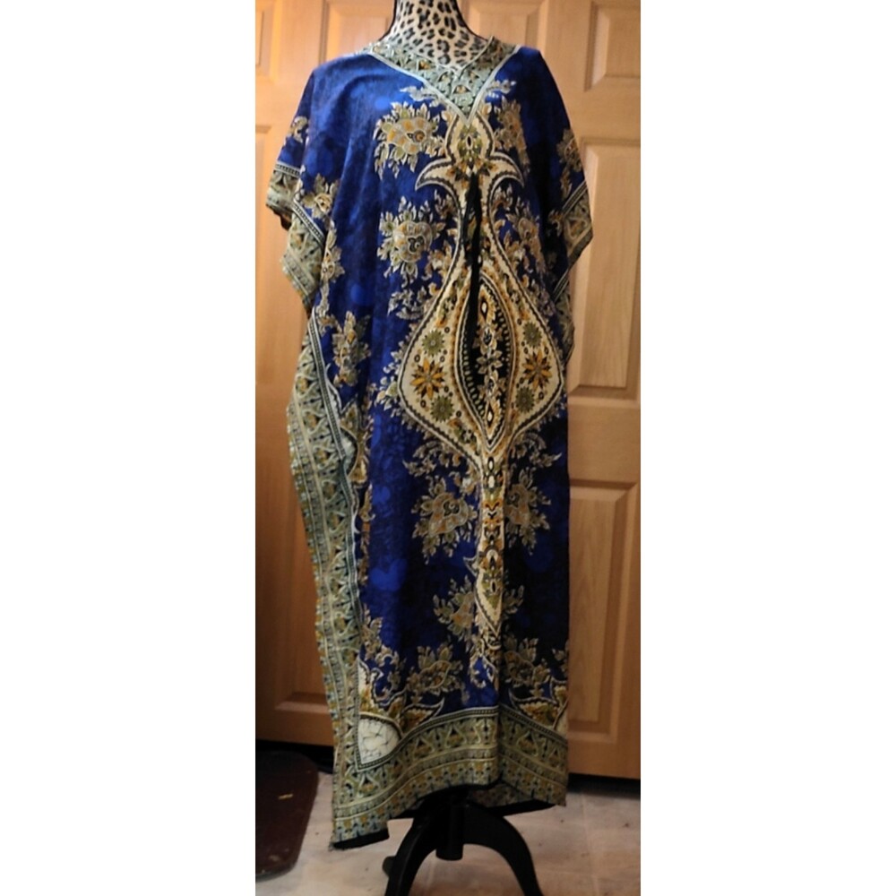 Women Long Kaftan Women One Size Maxi Dress Beach Caftan Poncho Deep Blue